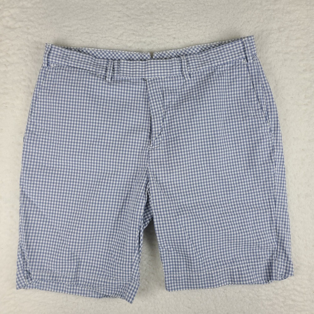 Polo Ralph Lauren Shorts Mens 34 Blue White Mini Check‎ 9" Inseam Casual Chino